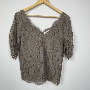 Joie Lace Crop Top Women's Sz S Taupe Eyelash Trim Double‎ V-Neck Whimsigoth